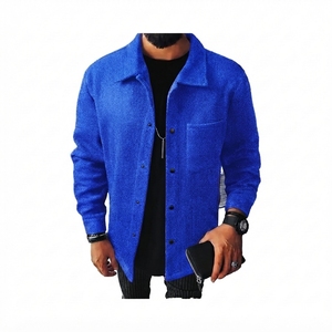 Chemise-veste en laine grise pour homme, col rabattu, boutons sur le devant, couleur unie, vêtement d'automne, coupe classique - Product Image 6