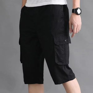 Summer Men's Canvas <b>Cargo</b> <b>Shorts</b> Mid Waist Elastic Breathable Eco-Friendly Anti-Wrinkle Knee Length 6 Pockets Casual - Product Image 4