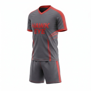 Ensemble maillot et short de football pour homme Hawk Eye, col en V, sublimé, 100 % polyester, évacuation de l'humidité, extensible dans quatre directions, respirant, athlétique - Product Image 3