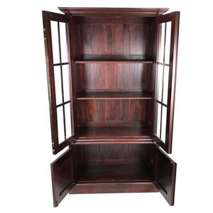 <b>Solid</b> mahogany <b>bookcase</b> features glass doors and a cabinet base with a design resembling an antique reproduction for living room - Product Image 5