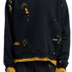 Drop Shoulder Distressed Hoodie <b>Men</b> Winter Street Style <b>Pullover</b> Hoodies <b>Men's</b> Double Layer Distress Hood Tops <b>Mens</b> - Product Image 4