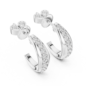 Pendientes de media aro chapados en rodio con diamantes brillantes cultivados en laboratorio, juego de pendientes de oro blanco de 18 quilates, certificados por IGI, lujo para uso diario - Product Image 1