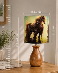 Lampe de table imprimée avec motif cheval, base en bois, lampe de chevet, lampe de bureau, décoration d'intérieur - Product Image 1