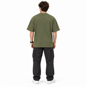 Camiseta de Manga Corta Oversize para Hombre, Cuello Redondo, Tejido de Algodón, Estilo Urbano, Color Sólido, Transpirable, Diseño con Parches, Oversize - Product Image 3