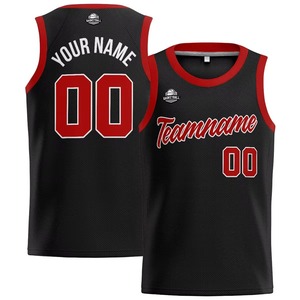 Maillots de basket-ball sublimés noirs respirants personnalisés de haute qualité en gros, avec impression de nom d'équipe et lettres, en Spandex/Nylon - Product Image 1