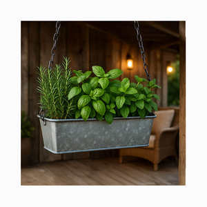 Jardinière rectangulaire suspendue en métal galvanisé, décorative pour balcon, patio, véranda, intérieur/extérieur, maison. - Product Image 5