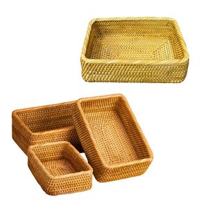 Juego de 3 Cestas/Bandejas Rectangulares de Mimbre RATTAN Duraderas, Solución Sostenible para la Organización del Hogar - Product Image 1
