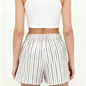 Shorts en coton rayés taille haute avec fermeture boutonnée, décontractés, respirants, pour femmes, coupe classique, tissu Oxford - Product Image 5