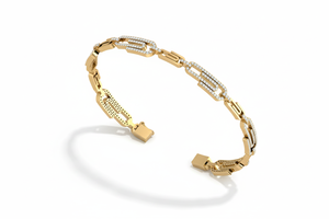 Bracelet en or 14 carats et diamants naturels pour femme, maillons en forme de trombone |   Bijoux fins réglables, style hip-hop |   1,20 carats - Product Image 3