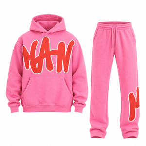 Survêtements à capuche de couleur rose unie, design hip-hop tendance, en molleton de coton biologique respirant, personnalisables - Product Image 1