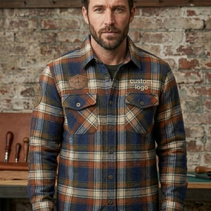 Wholesale Men Plaid <b>Flannel</b> Shirt <b>Jacket</b> Turn-down Collar Button Closure Workwear Style Patch Design Autumn Wear <b>Flannel</b> <b>jackets</b> - Product Image 1