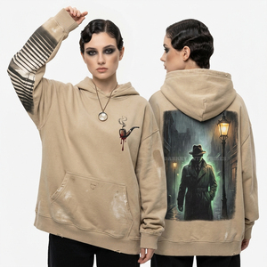Sudadera con capucha personalizada gris carbón con lavado ácido, gráfico de zombie leñero, parche de franela roja desgastada, estilo pullover, para mujer, streetwear, DIY - Product Image 3