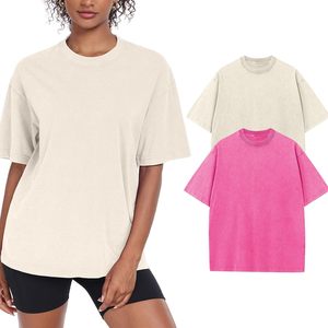 เสื้อยืดคอกลมแขนสั้นทรงโอเวอร์ไซส์สำหรับผู้หญิง ผ้าฝ้าย 100% สีพื้น ทรงหลวม ผ้าเจอร์ซีย์ถักแบบวอช  สไตล์ฤดูใบไม้ผลิและฤดูร้อน ODM - Product Image 3