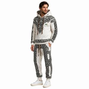 Conjunto de Sudadera con Capucha y Pantalones Deportivos Personalizados para Hombre, con Estampado de Nudo Celta, Transpirables, Ecológicos, de Forro Polar, 2 Piezas, Ropa Urbana de Invierno, Estilo Hip Hop - Product Image 4