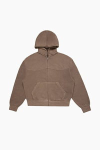 Sweat-shirt à capuche zippé marron pour homme, coupe ample et courte, style streetwear, en molleton avec poche kangourou, respirant, personnalisable avec logo, collection 2026 - Product Image 1