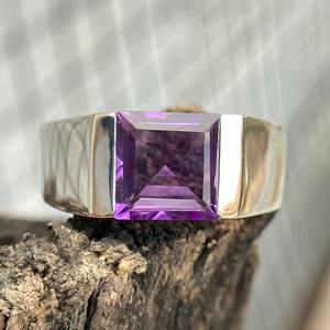 Natural Amethyst Engagement <b>Ring</b> For Women 925 Sterling <b>Silver</b> With Solid Gold February Birthstone Jewelry - Product Image 1