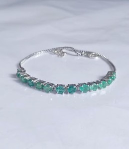 Natural Emerald <b>Adjustable</b> Stone <b>Bracelet</b> Sterling Silver White <b>Gold</b> Plated Luxury Elegant May Birthstone Wedding Jewelry Gift - Product Image 1