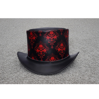 Chapeau haut de forme unique en cuir marron et noir fait main avec motif crâne, style Goth Steampunk, pour fêtes et événements, chapeau de cowboy en cuir.
