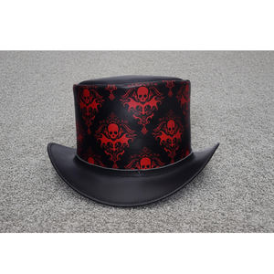 Sombrero de cuero hecho a mano único en tonos marrón y negro con motivo de calavera, estilo gótico steampunk, diseños de moda, sombrero de vaquero de cuero para fiestas. - Product Image 2