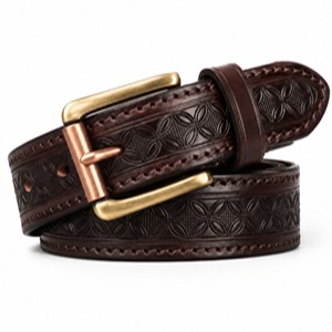 Ceinture en cuir de vachette façonnée à la main, style western vintage, boucle à ardillon sculptée florale, ceinture en cuir véritable pour hommes et femmes - Product Image 4