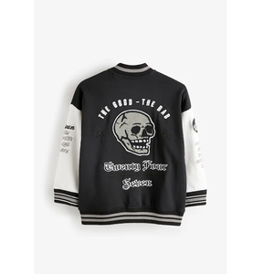 Veste universitaire unisexe noire et blanche avec logo brodé sur la manche gauche, coupe classique, col rabattu, vêtement décontracté pour l'automne - Product Image 3