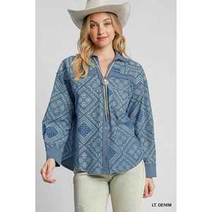 Umgee Veste chemise en jean à imprimé cachemire pour femme - Product Image 5