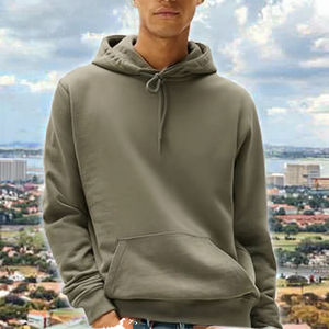 Sweat à capuche décontracté pour homme, personnalisable, 80 % coton 20 % polyester, brodé, hiver, épaules tombantes, encolure croisée, poche, ourlet côtelé - Product Image 4