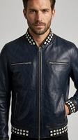 Blouson Bomber Homme en Cuir Véritable Tendance, Col Montant, Imperméable, Séchage Rapide, Respirant, Durable, Décontracté, Hiver, Vêtement d'extérieur, OEM
