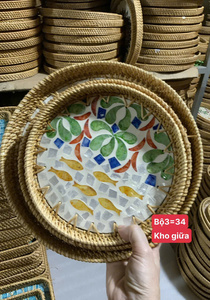 Bandeja de Ratán Natural Hecha a Mano, Diseño Tejido Vietnamita, para Servir Bebidas, Desayuno, Decoración del Hogar, Almacenamiento y Exhibición - Product Image 2