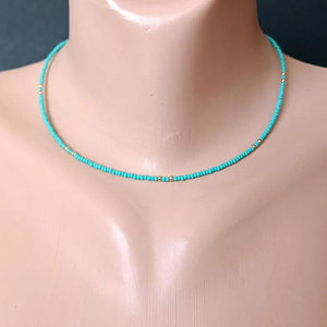 Handmade Turquoise <b>Beaded</b> Necklace <b>Set</b> Gold Accent Layered Choker Boho Adjustable Jewelry Gift - Product Image 3