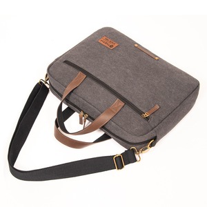 Gray Laptop <b>Briefcase</b> File Storage Bag GRS Cotton GRS PU Leather Fashion Computer Handbag - Product Image 3