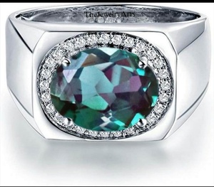 <b>Unique</b> Alexandrite Diamond Halo Ring Oval Alexandrite Wedding Ring Color Change Alexandrite Ring Anniversary Ring <b>For</b> <b>Her</b> - Product Image 1