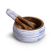 Petit bol polyvalent à ficelle bleue unique avec serveurs Bol en bois décoratif avec fourchette et cuillère Bol à fruits pour se divertir