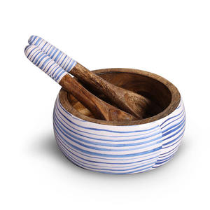 Cuenco pequeño multiusos de hilo azul único con servidores, cuenco decorativo con tenedor y cuchara de madera, frutero para entretenimiento - Product Image 1