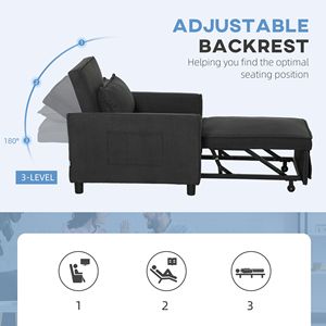 Fauteuil-lit convertible 3-en-1 gris foncé avec canapé escamotable et dossier réglable, rembourrage en mousse, poches à oreillers de style bras droit - Product Image 5