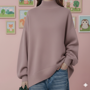 เสื้อไหมพรมคอเต่าทรงหลวมคุณภาพสูงสำหรับผู้หญิง สไตล์โมโนโครม วัสดุหนาแน่น เย็บแบบอุตสาหกรรม เหมาะสำหรับฤดูหนาว รุ่นปี 2026 สไตล์คนเมือง - Product Image 1