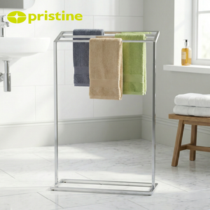 Pristine Freestanding Chrome Iron Steel Towel Rack 3 Bars Minimalist Design 50-60cm Movable <b>Bathroom</b> Towel Holder TW - Product Image 6