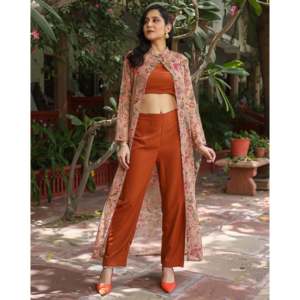 Conjunto de bolero transpirable de manga larga de gasa color marrón chocolate para mujer, talla XS - Product Image 4