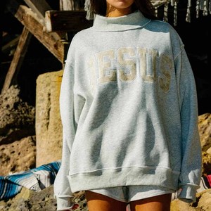 Jesus Save OEM Cotton Fleece Crew <b>Neck</b> <b>Mock</b> <b>Neck</b> Sweatshirt Ladies Chenille Embroidery Tackle Twill Sorority Clothing - Product Image 5