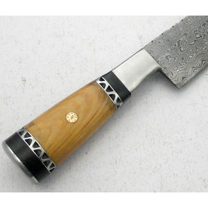 Couteau de chef moderne personnalisé fait main Burraq, lame en acier Damas de 7 pouces, épaisseur 3,0 mm, manche en bois, étui en cuir - Product Image 4