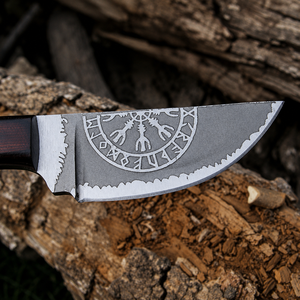 Couteau Viking Skinner artisanal OEM personnalisé, gravé, en acier à haute teneur en carbone, lame fixe, manche en bois, pour le camping en plein air, la survie en milieu sauvage - Product Image 3