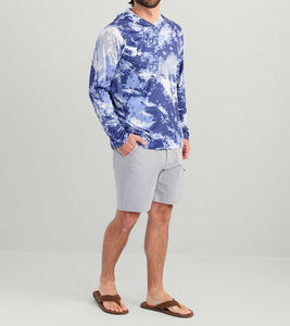 Camisa de Pesca con Capucha de Manga Larga con Efecto Tie-Dye Azul para Hombre, con Protección UPF 50, Anti-UV, Secado Rápido, Ligera - Product Image 1