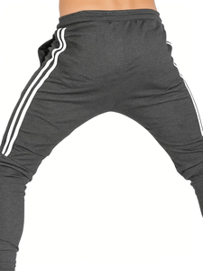 Plus Size Men's Gray Sweatpants White Side Stripes Drawstring <b>Elastic</b> Waist Flat Front Casual Joggers Lightweight Knitted 100% - Product Image 6