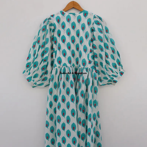Beautiful floral Cotton Block Printed dress Dress For Casual wear Hand Block Printed Dress - Product Image 3