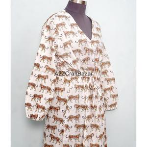 Bata Kimono de Algodón para Mujer, Estampado a Bloques, Lavable, Cómoda, Ropa de Dormir, Vestido de Dama de Honor, Bata de Playa, Hecha a Mano, Larga - Product Image 5