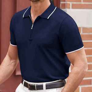 T-shirt Polo Homme à Col Zippé Manches Courtes Été 2025 – Collection Été Homme en Gros 100 % Coton Motif Uni - Product Image 2