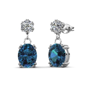 Boucles d'oreilles pendantes à deux pierres, coupe ovale, Daisini, bijoux de mariage plaqués or 18 carats - Product Image 6