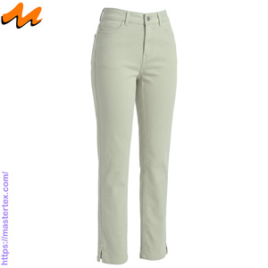 Pantalon décontracté pour femme, coupe régulière, cinq poches, ourlet fendu, tissu respirant, été-printemps, coton élasthanne 6,64 oz - Product Image 2