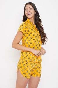 Conjunto de Pijama de Manga Corta con Estampado Amarillo para Mujer, Tejido de Algodón Transpirable, Cierre de Botones, Corte Regular - Product Image 5