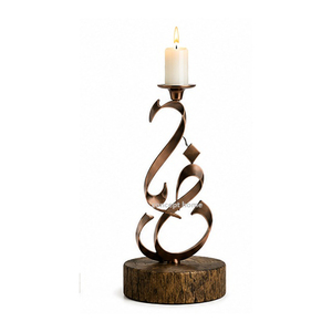 Support de bougie en fer avec calligraphie arabe et motif d'oiseau, décoration artisanale pour la maison, pièce d'art en métal - Product Image 3
